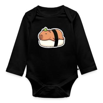 Süßes Capybara Sushi Nigiri - Baby Bio-Langarm-Body - Schwarz - Vorne