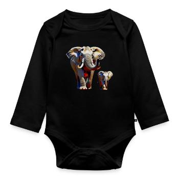 Elephants - Organic Longsleeve Baby Bodysuit - black - Front