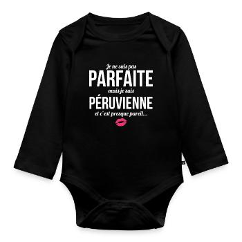 Je Ne Suis Pas Parfaite Mais Je Suis Peruvienne... - Body Bébé bio manches longues - noir - Devant