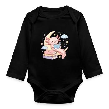 Axolotl Reading Bookworm Book Bookworm Bookworm - Organic Longsleeve Baby Bodysuit - black - Front