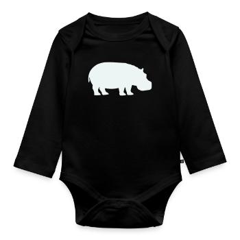 Blue Hippo Silhouette - Organic Longsleeve Baby Bodysuit - black - Front