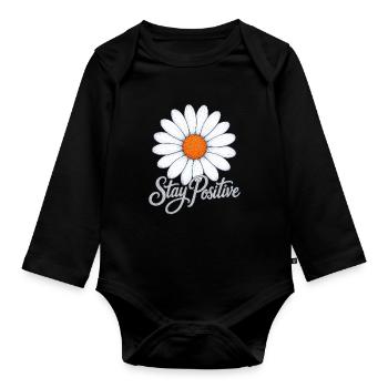 Daisy Flower stay positive Gänseblume sei positiv - Baby Bio-Langarm-Body - Schwarz - Vorne