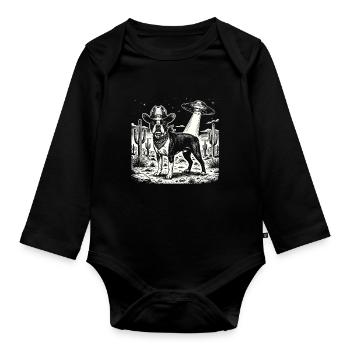 Cowboy Boston Terrier UFO Funny Dog Lover - Organic Longsleeve Baby Bodysuit - black - Front