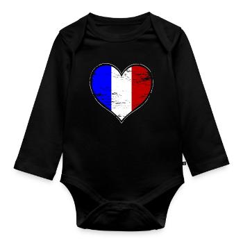 France heart flag used - Organic Longsleeve Baby Bodysuit - black - Front