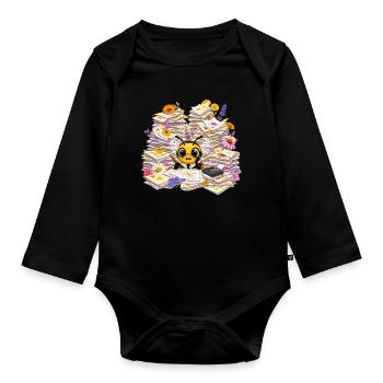 Office chaos bee in the paper forest - Organic Longsleeve Baby Bodysuit - black - Front