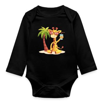 Giraffe Summer Palm Tree - Organic Longsleeve Baby Bodysuit - black - Front