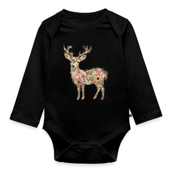 Rook Deer | Floral deer made of wildflowers - Organic Longsleeve Baby Bodysuit - black - Front