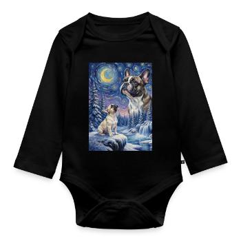 Howling to the Moon Hund Französische Bulldogge - Baby Bio-Langarm-Body - Schwarz - Vorne