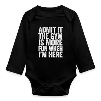Gym Spruch Mehr Spaß Beim Training - Baby Bio-Langarm-Body - Schwarz - Vorne