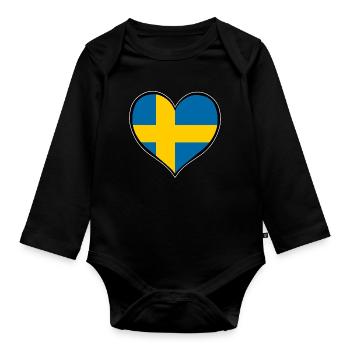 Drapeau du cœur de la Suède - Body Bébé bio manches longues - noir - Devant
