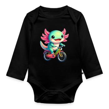 Kleiner Axolotl auf einem Fahrrad - Baby Bio-Langarm-Body - Schwarz - Vorne
