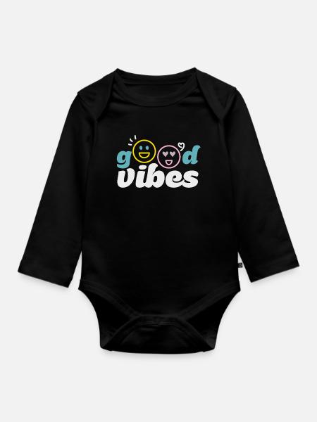 good_vibes - Organic Longsleeve Baby Bodysuit - black