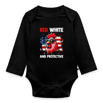 Patriotic Farmer Rooster Flock Poultry USA Pride C - Organic Longsleeve Baby Bodysuit - black - Front