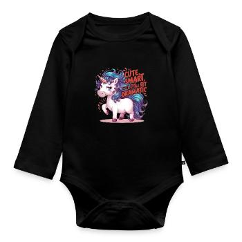 PinkUnicorn - Cute smart and a little bit dramatic - Organic Longsleeve Baby Bodysuit - black - Front