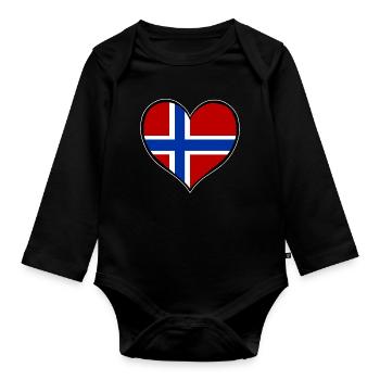 Drapeau du cœur de Norvège utilisé - Body Bébé bio manches longues - noir - Devant