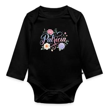 Patricia Blütenschrift - Baby Bio-Langarm-Body - Schwarz - Vorne