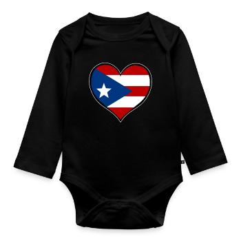 Puerto Rico Herzflagge - Baby Bio-Langarm-Body - Schwarz - Vorne