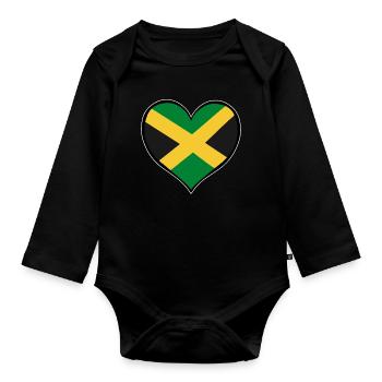 Jamaika_Herzflagge - Organic Longsleeve Baby Bodysuit - black - Front