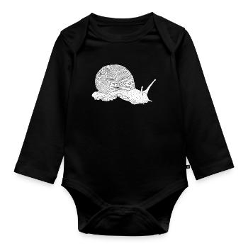 Schnecke, Tiermotiv handgezeichnet - weißer HG - Baby Bio-Langarm-Body - Schwarz - Vorne
