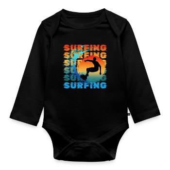 SURFING SURFER SUMMER BEACH - Organic Longsleeve Baby Bodysuit - black - Front