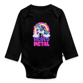 Unicorn Heavy Metal - Saying - Organic Longsleeve Baby Bodysuit - black - Front