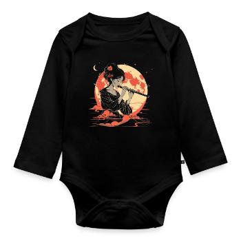 Flute Girl Portrait - Organic Longsleeve Baby Bodysuit - black - Front