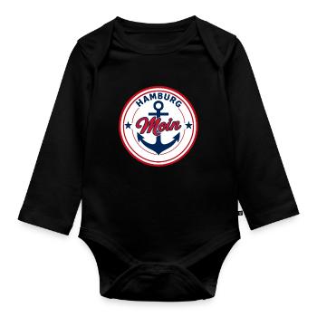 Hamburg Moin Rundemblem Schiff Anker  - Baby Bio-Langarm-Body - Schwarz - Vorne