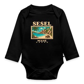 Seychelles Mahé Vintage Travel Brand - Organic Longsleeve Baby Bodysuit - black - Front