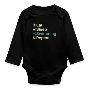 Mange, Dors, Nager, Répète, Drôle de Cadeau de Nageur - Body Bébé bio manches longues - noir - Devant