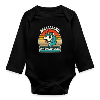 Unicorn Retro Sonnenuntergang Meme Mir egal - Baby Bio-Langarm-Body - Schwarz - Vorne