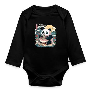 Kawaii Panda Ramen Lover Vagues d’anime mignonnes - Body Bébé bio manches longues - noir - Devant