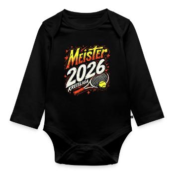 Tennis Meister 2026, Kreisliga Sieger Shirt - Baby Bio-Langarm-Body - Schwarz - Vorne