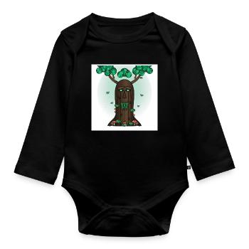 Face de l’Arbre de l’Esprit de la Forêt - Body Bébé bio manches longues - noir - Devant
