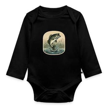 Fisch Geschenk Angler angeln  - Baby Bio-Langarm-Body - Schwarz - Vorne