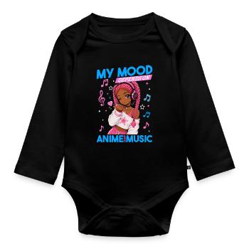 Anime and Music Chibi Black Girl - Baby Bio-Langarm-Body - Schwarz - Vorne