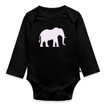 Elefanten-Silhouette Pastellrose - Baby Bio-Langarm-Body - Schwarz - Vorne