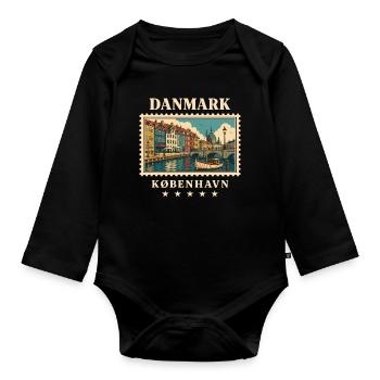 Dänemark Kopenhagen Vintage Reisemarke - Baby Bio-Langarm-Body - Schwarz - Vorne