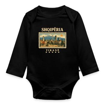 Albanien Tirana Vintage Reisemarke - Baby Bio-Langarm-Body - Schwarz - Vorne