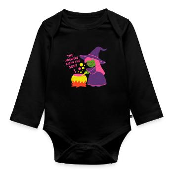 The answers are in the soup - Organic Longsleeve Baby Bodysuit - black - Front