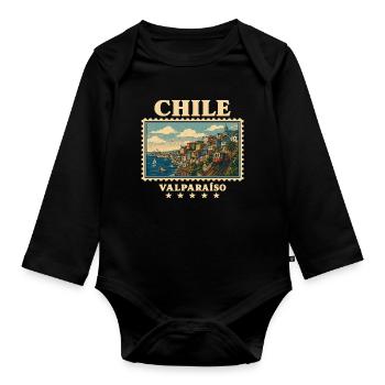 Chile Valparaíso Vintage Reisemarke - Baby Bio-Langarm-Body - Schwarz - Vorne