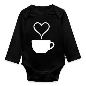 Cadeau de la tasse à café Cœur Café Tasse d’espresso - Body Bébé bio manches longues - noir - Devant