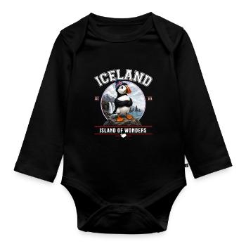 Macareux d’Islande – Île des Merveilles - Body Bébé bio manches longues - noir - Devant