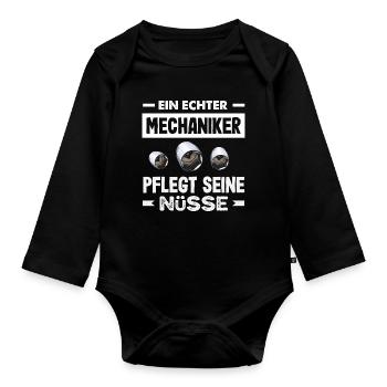 Ein Echter Mechaniker Pflegt Seine Nüsse Kfz Auto - Baby Bio-Langarm-Body - Schwarz - Vorne