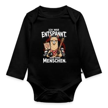 Ich War Entspannt Dann Kamen Menschen Lama - Baby Bio-Langarm-Body - Schwarz - Vorne