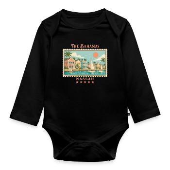 Bahamas Nassau Vintage Reisemarke - Baby Bio-Langarm-Body - Schwarz - Vorne