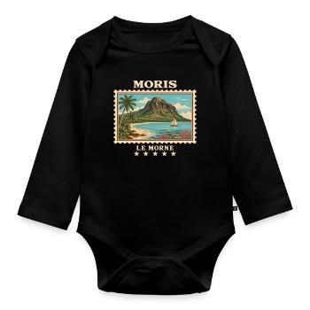 Mauritius Le Morne Vintage Reisemarke - Baby Bio-Langarm-Body - Schwarz - Vorne