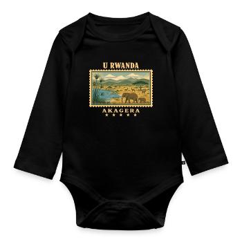 Rwanda Akagera Vintage Travel Brand - Organic Longsleeve Baby Bodysuit - black - Front