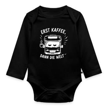 Erst Kaffee, Dann Die Welt - Baby Bio-Langarm-Body - Schwarz - Vorne