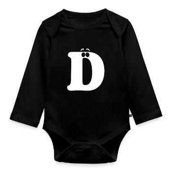 Large D Style Print | Letter D funny D logo - Organic Longsleeve Baby Bodysuit - black - Front