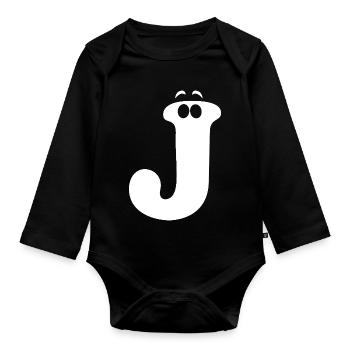 Großes J Stil-Print | Buchstabe J lustiges J Logo - Baby Bio-Langarm-Body - Schwarz - Vorne